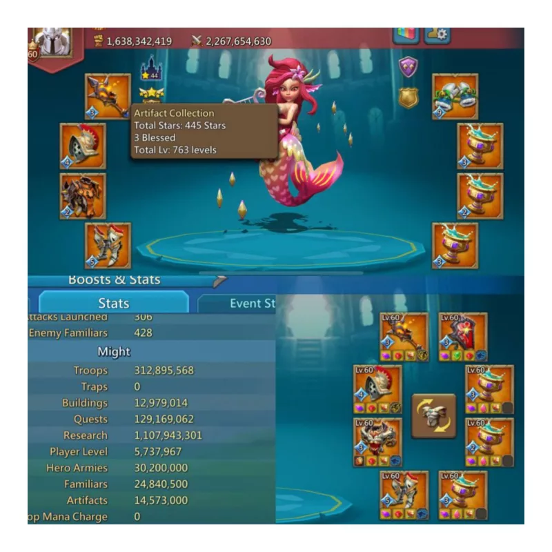 4 mythic champ  / 1070/1001/1036 max stats