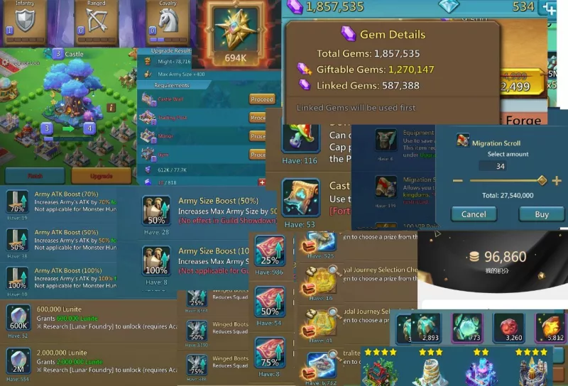 17 mythic champs 2 lvl 15 &amp;1 lvl 13, 10 lvl 12 champ astra